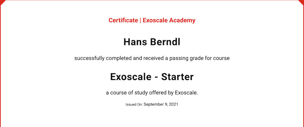 Sample Exoscale Academy Certification