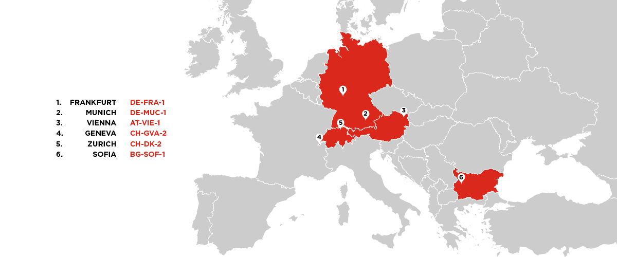Map of Switzerland with datacenters locations