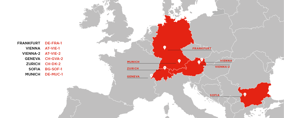 Map of Switzerland with datacenters locations