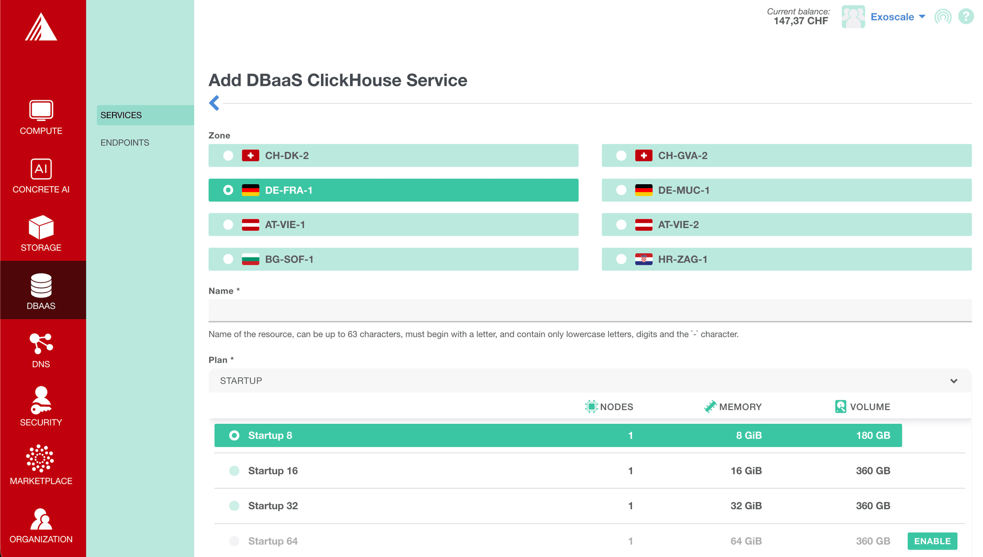 Managed ClickHouse on the Exoscale console