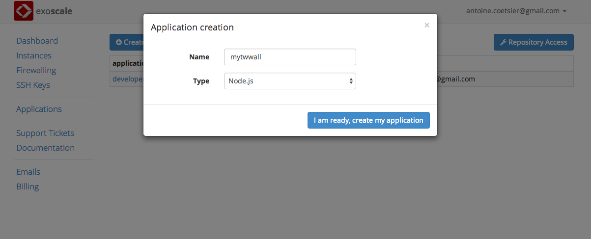 create PaaS app on Exoscale