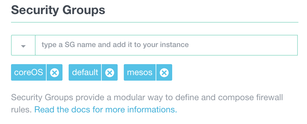 security groups configuration box