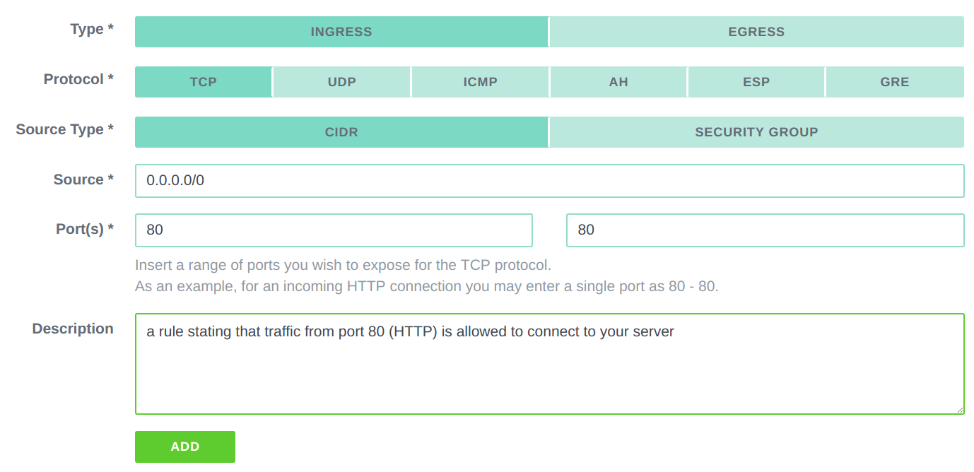 ingress rule for port 80