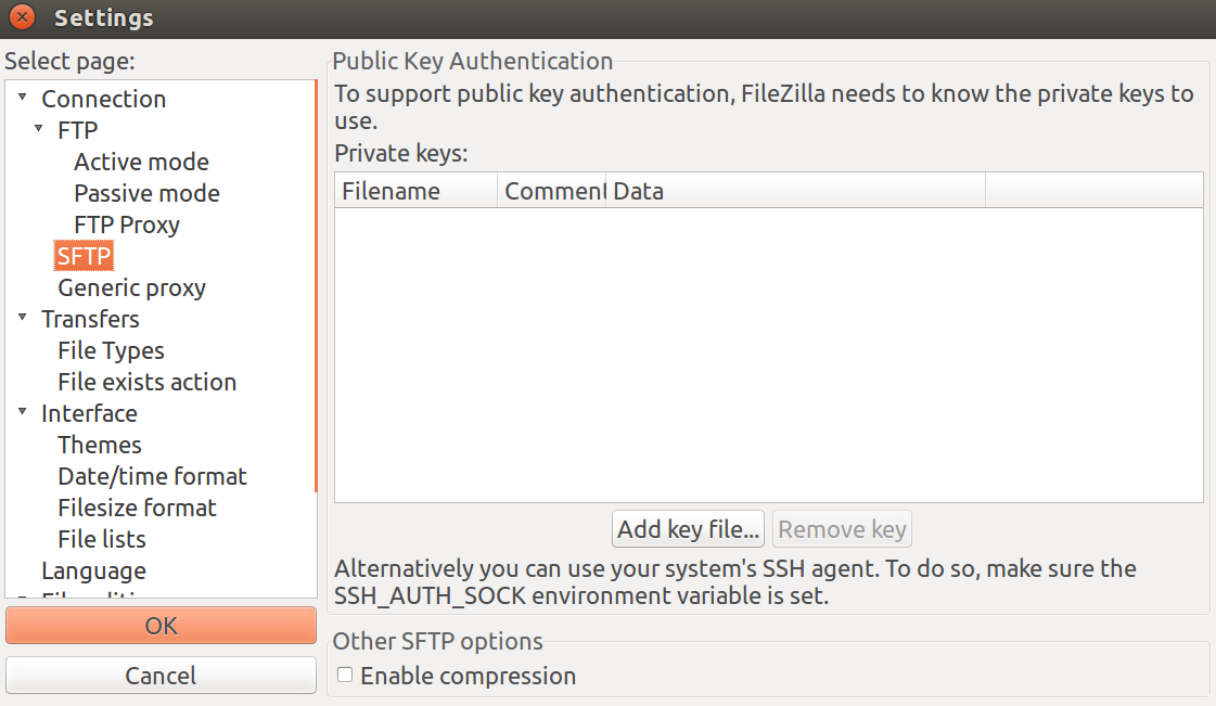 FileZilla settings